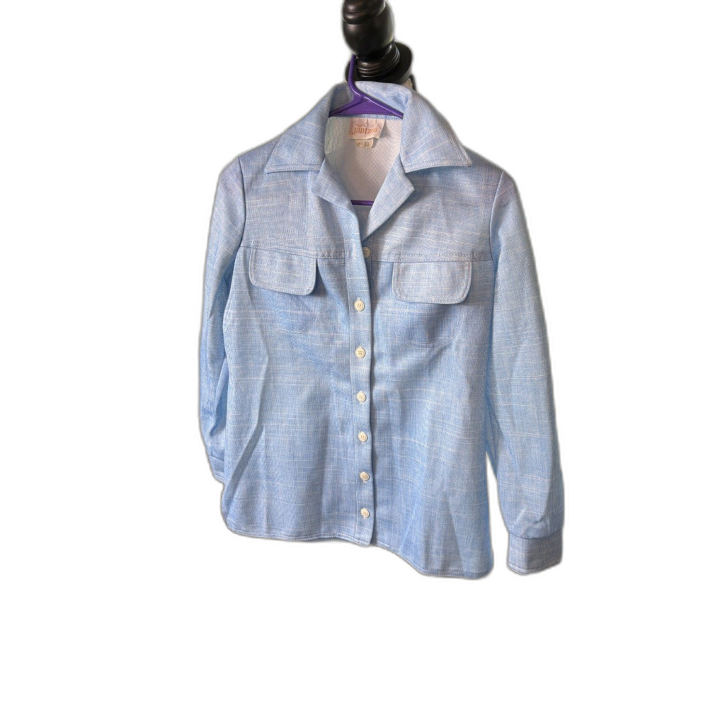 Jantzen Vintage Light Blue Button Front Blouse Size 10